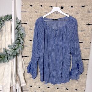 Fred David Blue Ruffled by polka dot Blouse Relaxed Fit size 2X